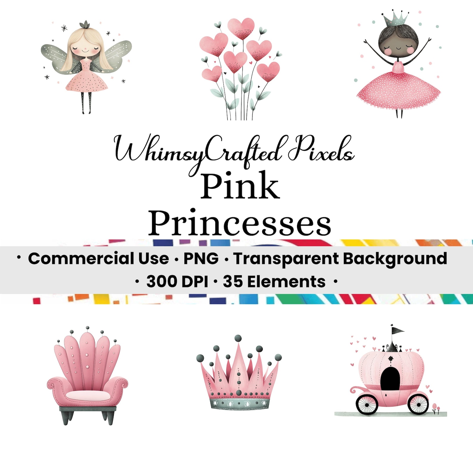 Cute Pink Princesses Clip Art Set Digital Princess Images