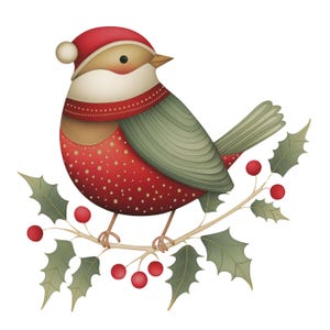 Charmante kerstvogels-clipartset | Digitale winterafbeeldingen | Plakboeken, kaarten maken | PNG's voor commercieel gebruik | Transparante achtergronden