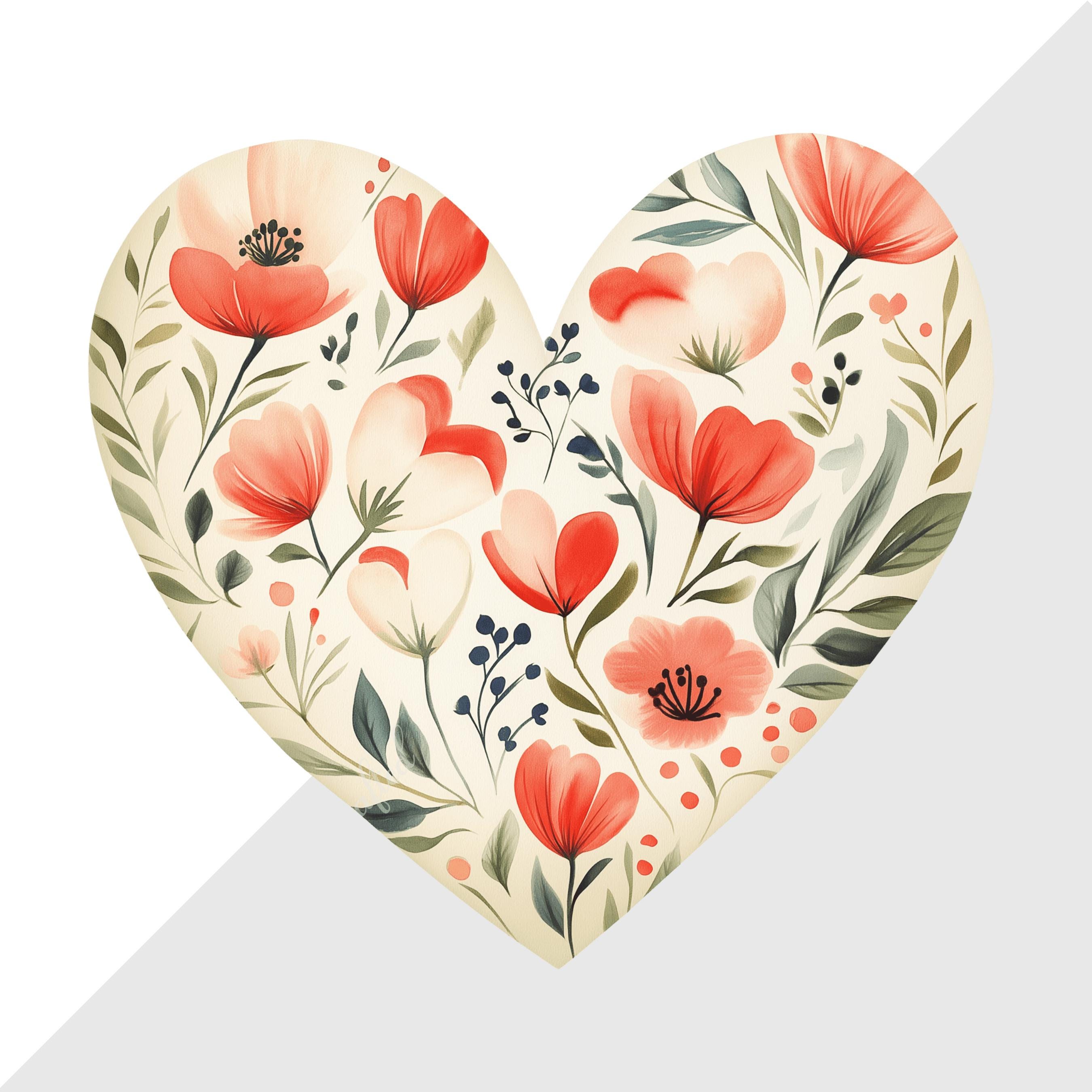 Poppy Floral Heart Clip Art Set | Valentine Digital Images for ...
