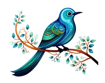 Set di clip art di uccelli scarabocchi colorati / immagini digitali divertenti / per album di ritagli, creazione di cartoline, artigianato / PNG per uso commerciale / sfondi trasparenti