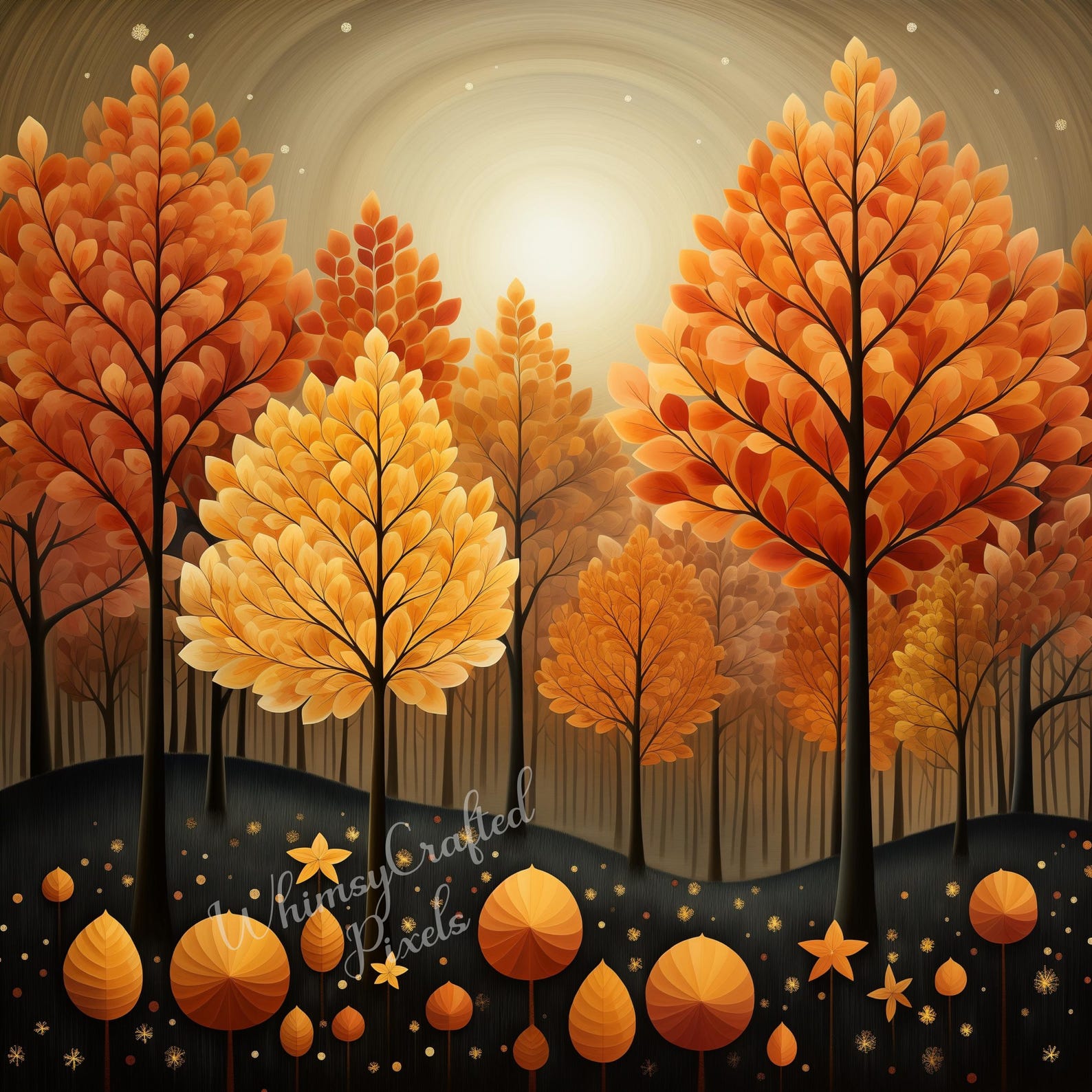 Whimsy Fall Background Whimsical Autumn Forests Digital Pages | Fall Printable Digital ...