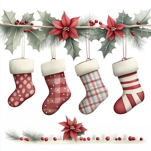 Páginas digitais de meias de Natal encantadoras | Fundos digitais imprimíveis de feriados | Álbuns de recortes, criação de cartões, artesanato | JPGs de uso comercial