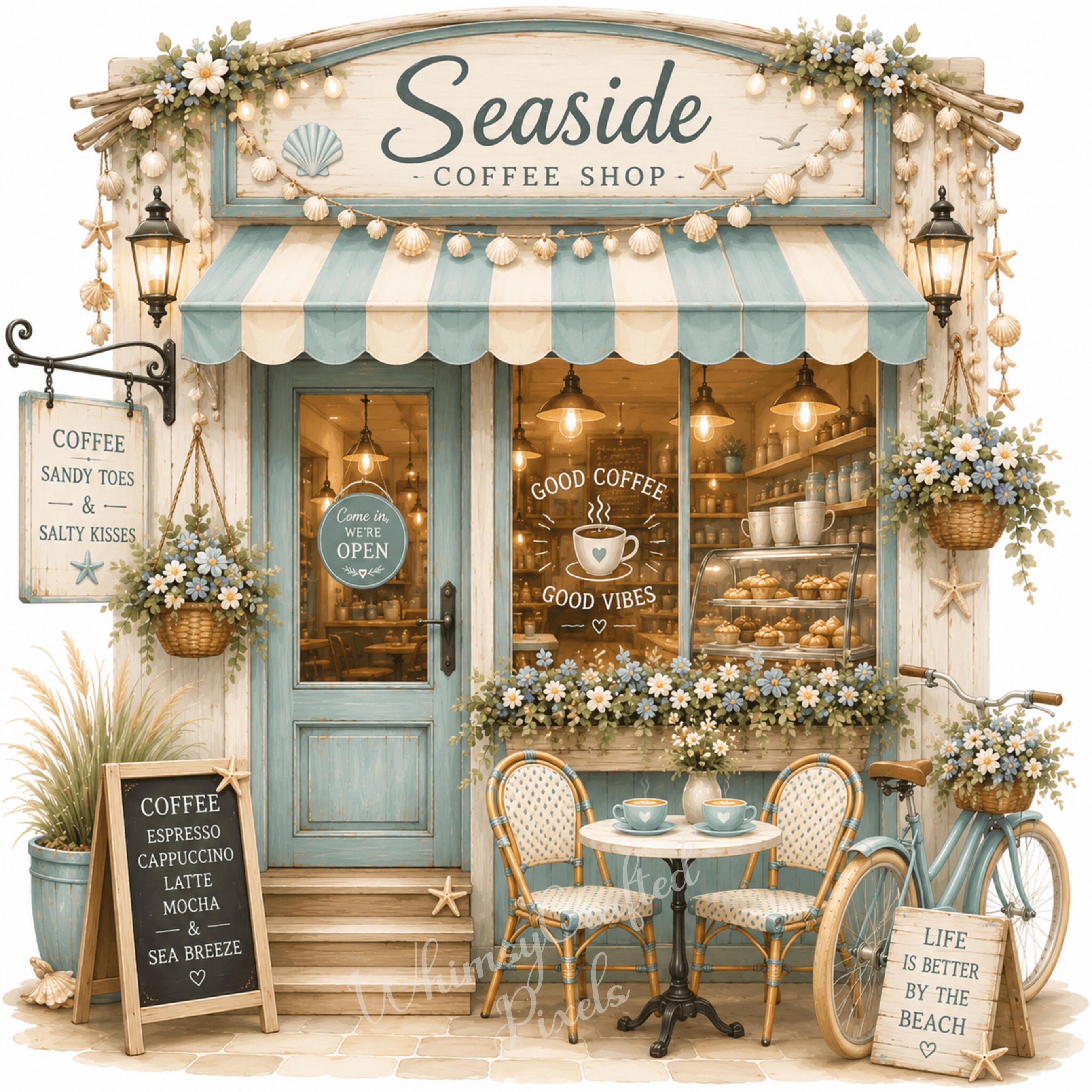 Cozy Café Storefront Clipart Bundle | Watercolor Coffee Shop Jpgs ...