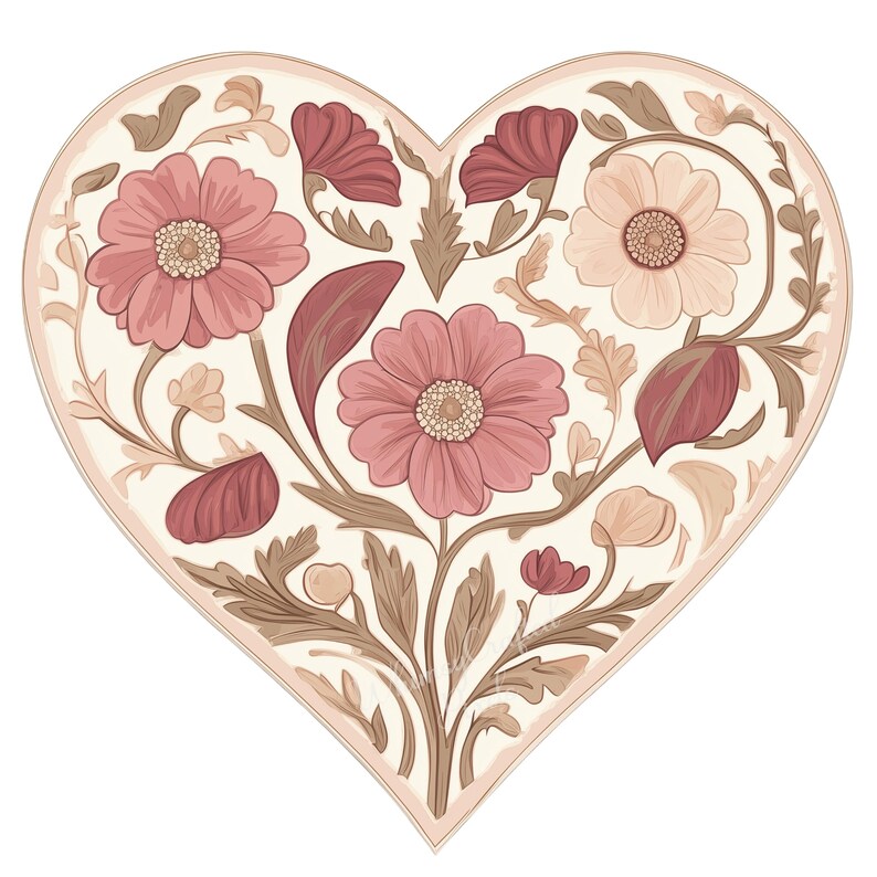 Pink Floral Heart Clip Art Set | Valentine Digital Images for ...
