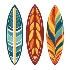 Colorful Surfboards Clip Art Set | Digital Surfing Images For Scrapbooks, Card Making, Crafts | Commercial Use PNGs| Transparent Backgrounds