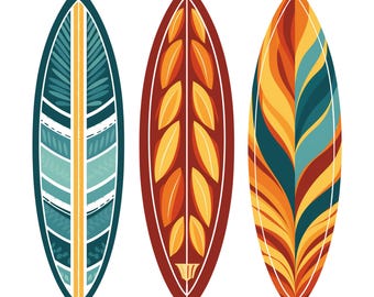 Conjunto de imágenes prediseñadas de tablas de surf de colores / Imágenes digitales de surf para álbumes de recortes, creación de tarjetas, manualidades / PNG de uso comercial / Fondos transparentes