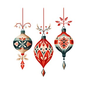 Ensemble de décorations de Noël scandinaves | Images numériques des Fêtes | Albums de coupures, fabrication de cartes | PNG à usage commercial | Arrière-plans transparents