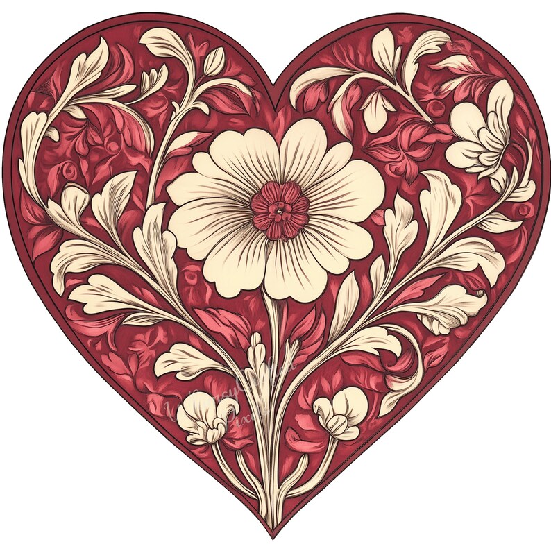 Red Floral Heart Clip Art Set | Valentine Digital Images for Scrapbooks ...