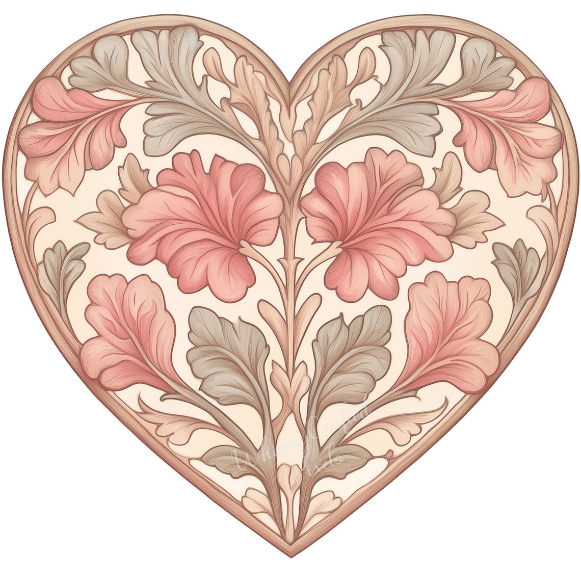 Pink and Tan Floral Heart Clip Art Set | Valentine Digital Images for ...