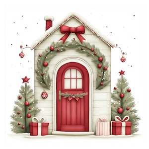 Páginas digitais de portas de entrada de Natal | Fundos digitais imprimíveis de feriados | Para álbuns de recortes, criação de cartões, artesanato | JPGs de uso comercial