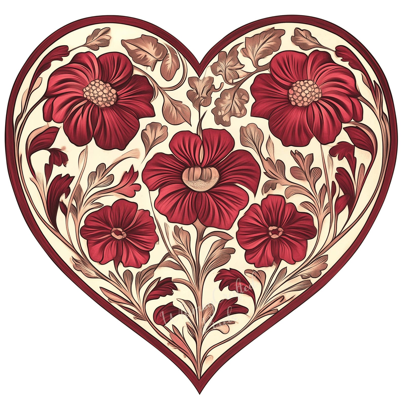 Red Floral Heart Clip Art Set | Valentine Digital Images for Scrapbooks ...