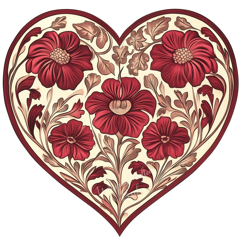Red Floral Heart Clip Art Set | Valentine Digital Images for Scrapbooks ...