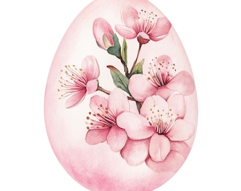 Set di clipart di uova di Pasqua con fiori di ciliegio / Immagini pasquali digitali / Per album di ritagli, creazione di biglietti, artigianato / Uso commerciale PNG / Nessuno sfondo