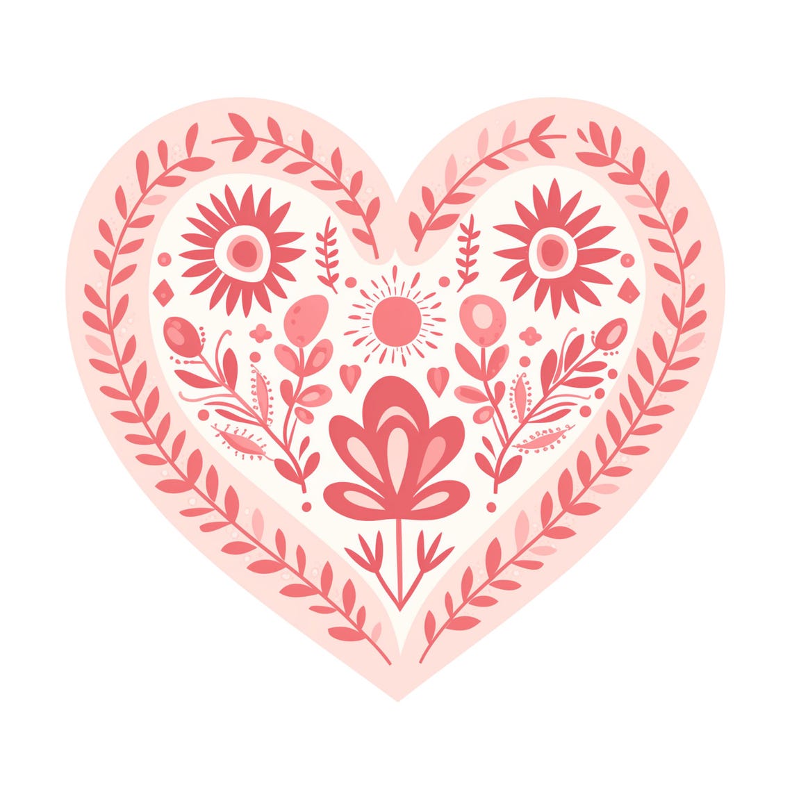 Pink Folk Art Hearts Clip Art Set | Valentine Digital Images for ...