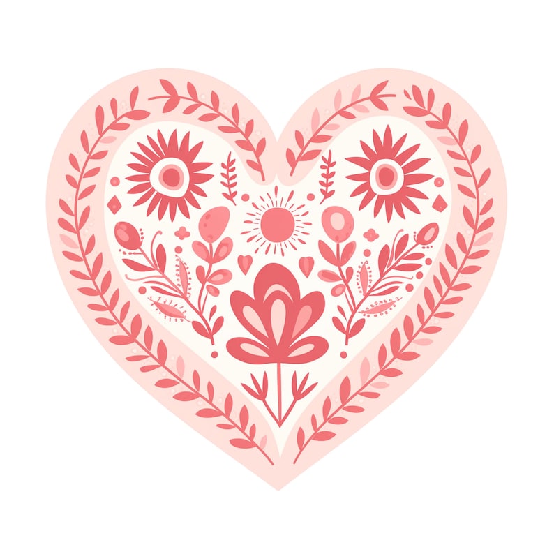 Pink Folk Art Hearts Clip Art Set | Valentine Digital Images for ...
