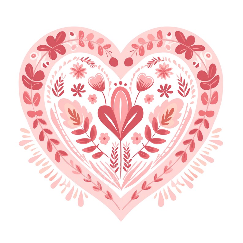 Pink Folk Art Hearts Clip Art Set | Valentine Digital Images for ...
