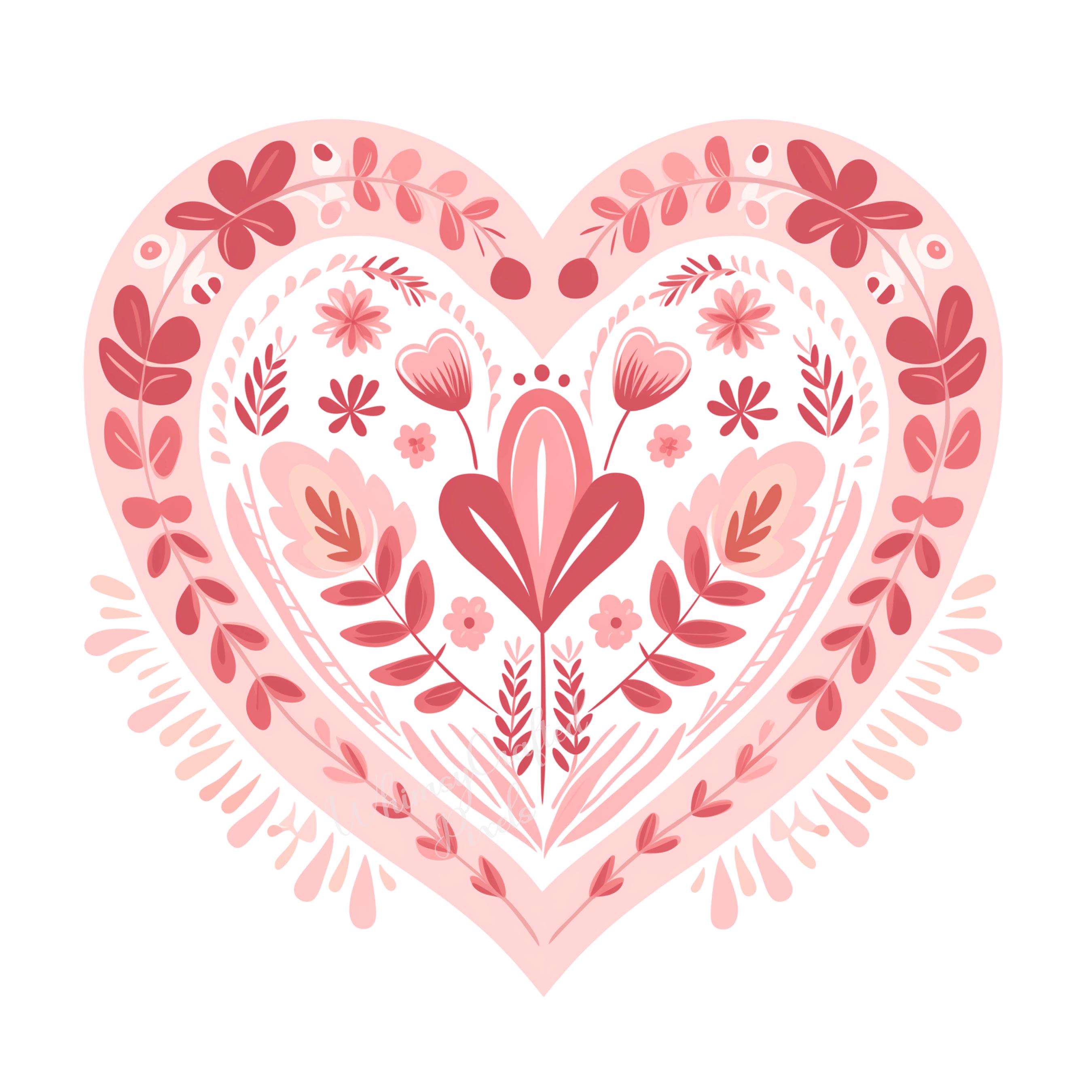 Pink Folk Art Hearts Clip Art Set | Valentine Digital Images for ...