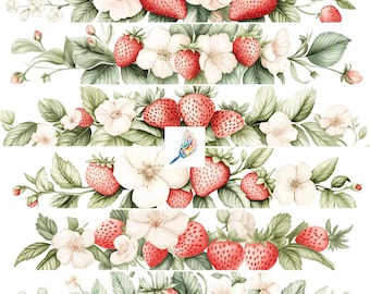 Strawberry Borders Clip Art Set | Digital Border Images For Scrapbooks, Card Making, Crafts | Commercial Use PNGs | Transparent Backgrounds