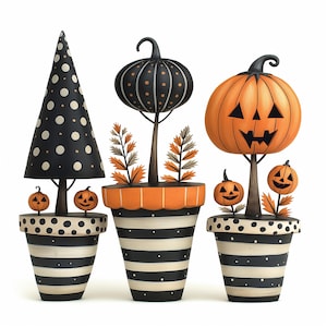 Páginas digitais de topiarias fofas de Halloween | Fundos digitais imprimíveis de Halloween | Para álbuns de recortes, criação de cartões, artesanato | JPGs de uso comercial