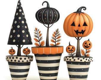 Cute Halloween Topiaries Digital Pages | Halloween Printable Digital Backgrounds | For Scrapbooks, Card Making, Crafts | Commercial Use JPGs