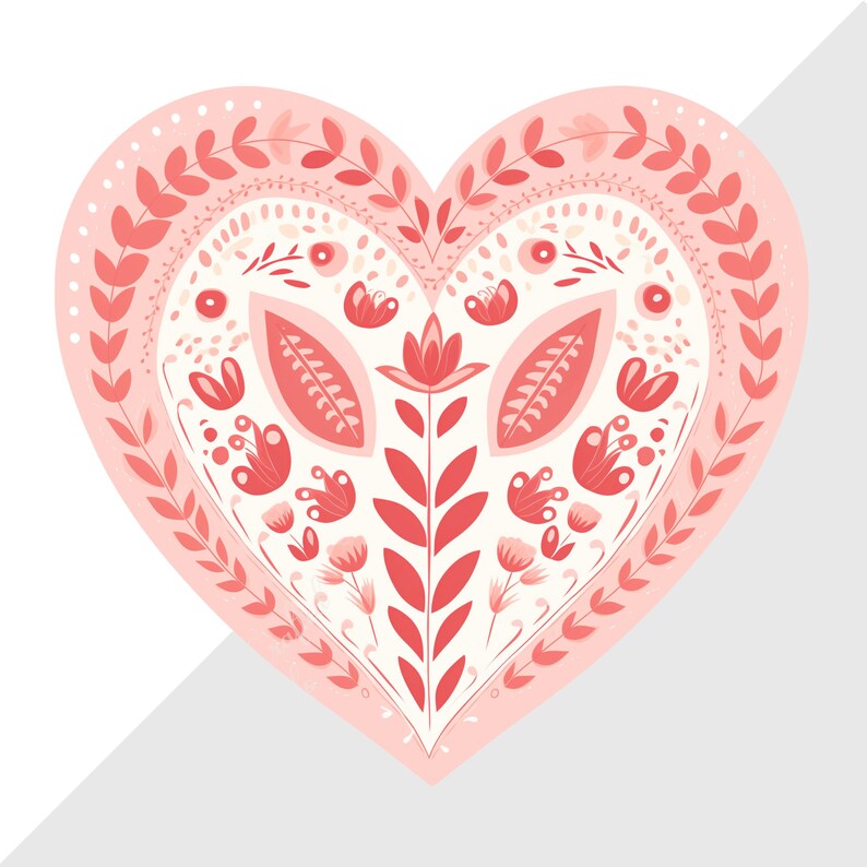 Pink Folk Art Hearts Clip Art Set | Valentine Digital Images for ...