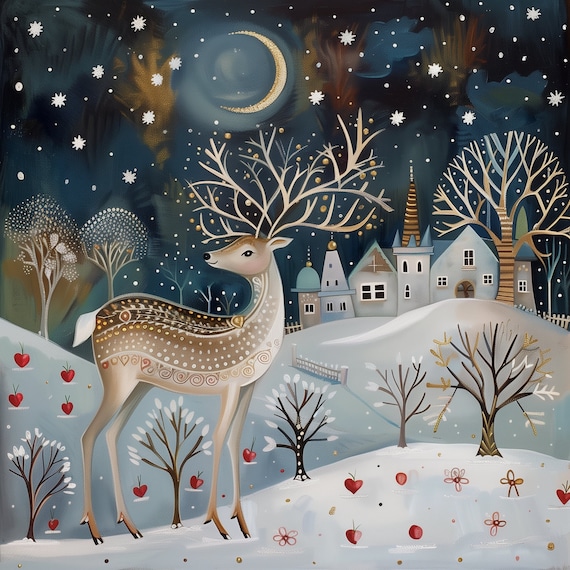 Whimsical Reindeer Digital Pages | Pretty Printable Digital Backgrounds | For Scrapbooks, Card Making, Crafts | Commercial Use JPGs