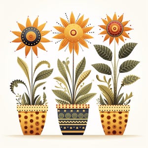 Páginas digitais de sóis em vasos caprichosos | Fundos digitais imprimíveis de sol | Para álbuns de recortes, criação de cartões, artesanato | JPGs de uso comercial