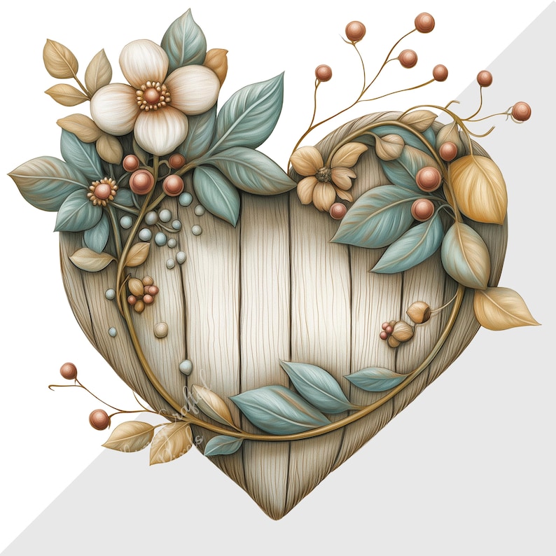 Rustic Heart Collection Wooden Floral Hearts Clip Art Set | Rustic Digital Images | Scrapbooks ...