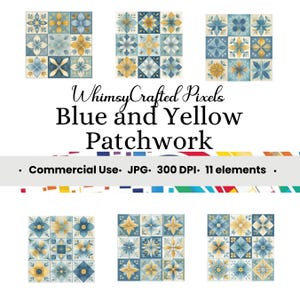 Blue and Yellow Patchwork Digital Pages | Printable Quilt Top Digital ...