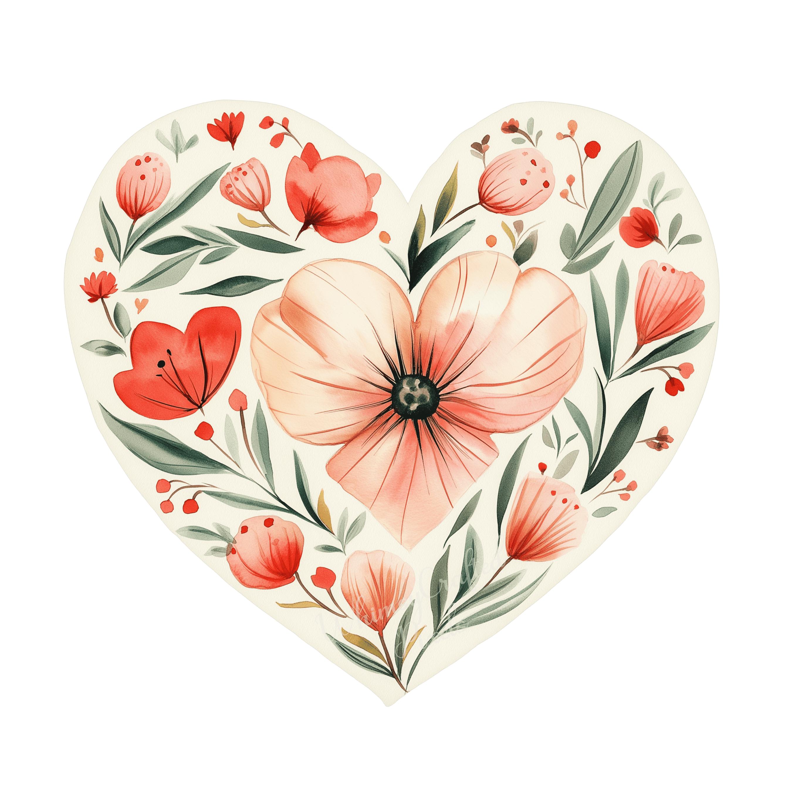 Poppy Floral Heart Clip Art Set | Valentine Digital Images for ...