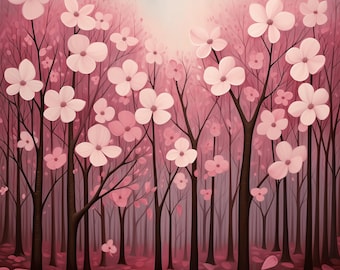Whimsical Dogwoods Digital Pages | Printable Digital Dogwood Backgrounds For Scrapbooks, Card Making, Crafts | Commercial Use JPGs