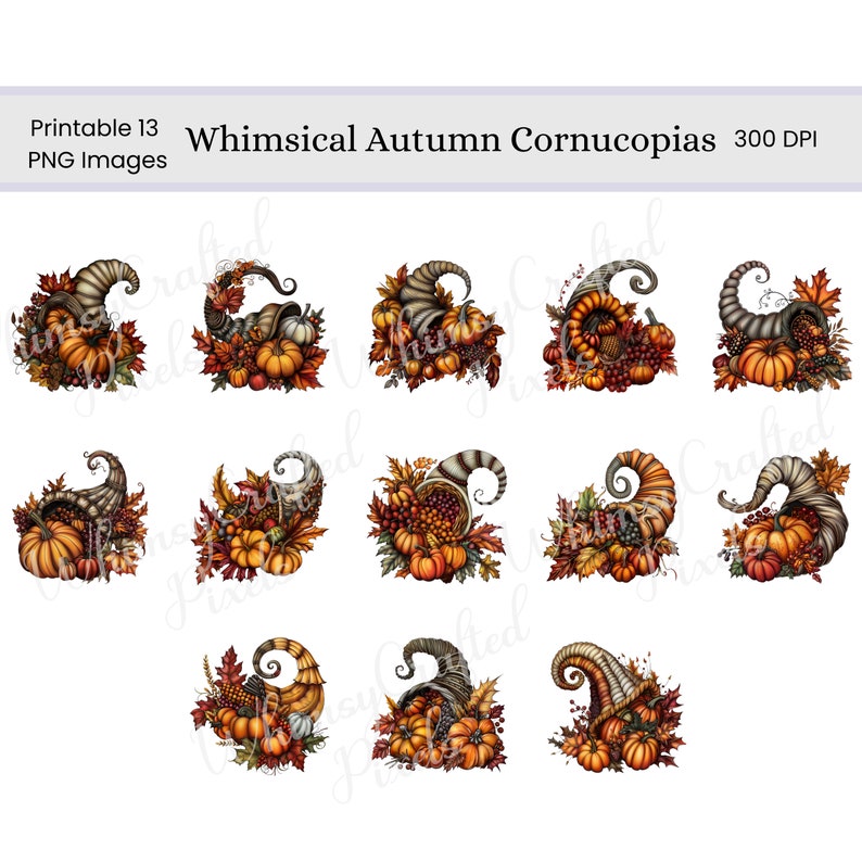 Whimsical Autumn Cornucopias Clip Art Set | Digital Images | Scrapbooks, Card Making, Crafts ...
