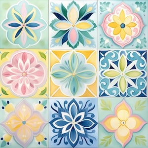 Pages numériques v4 de carreaux marocains pastel | arrière-plans numériques imprimables en mosaïque | Pour scrapbooking, fabrication de cartes, travaux manuels| Fichiers JPG à usage commercial