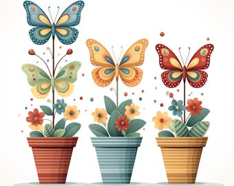 Páginas digitales de flores de mariposas / Fondos digitales imprimibles de lindas mariposas / Para álbumes de recortes, fabricación de tarjetas, manualidades / Uso comercial en archivos JPG