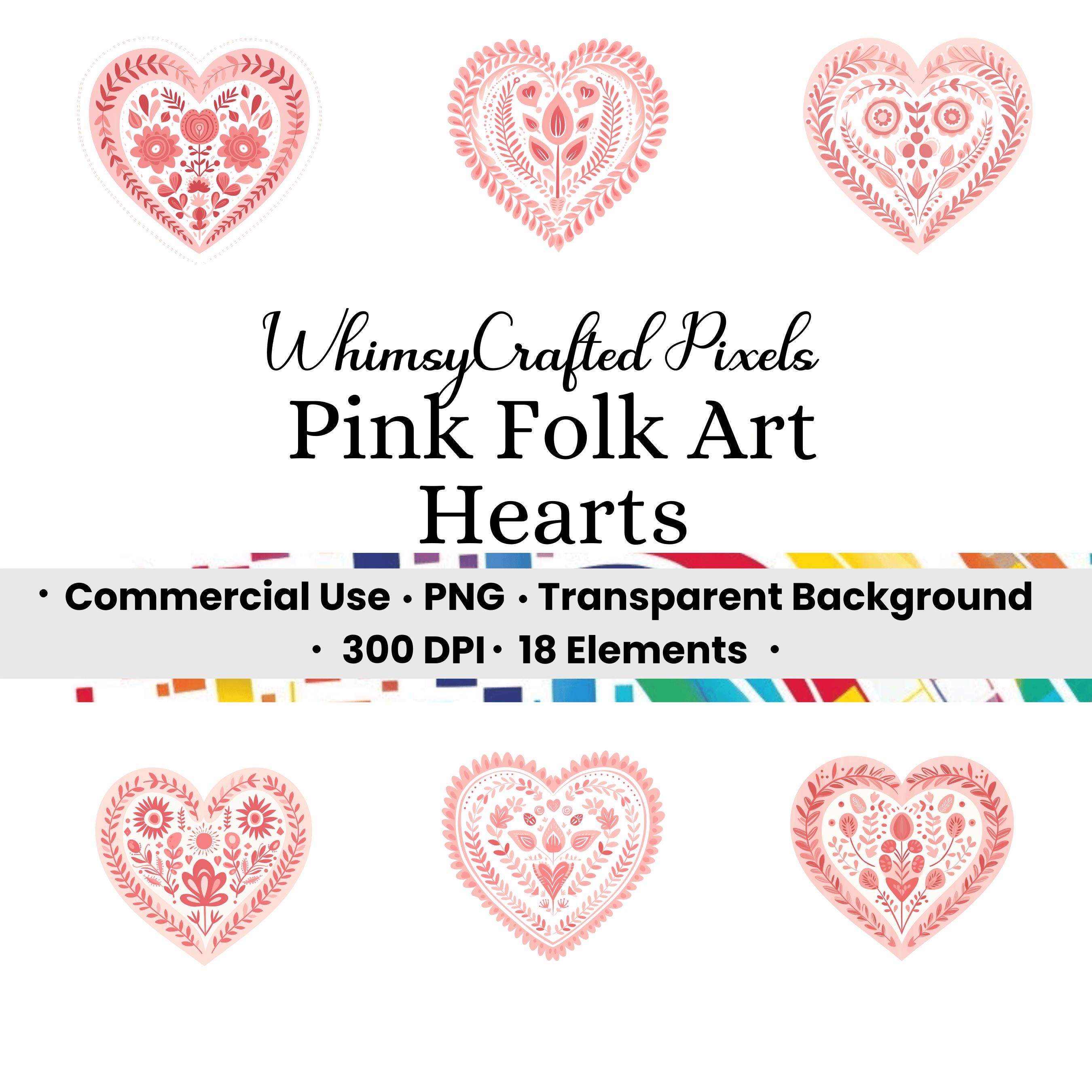 Pink Folk Art Hearts Clip Art Set | Valentine Digital Images for ...