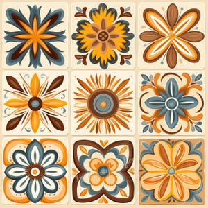 Earth Toned Mexican Tiles V2 Páginas Digitais | Fundos de Azulejos Digitais para Imprimir | Para Scrapbooks, Criação de Cartões, Artesanato | JPGs para Uso Comercial