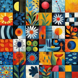 Kleurrijke patchwork digitale pagina's | Afdrukbare digitale achtergronden voor collages voor plakboeken, kaarten maken en knutselen | JPG's voor commercieel gebruik