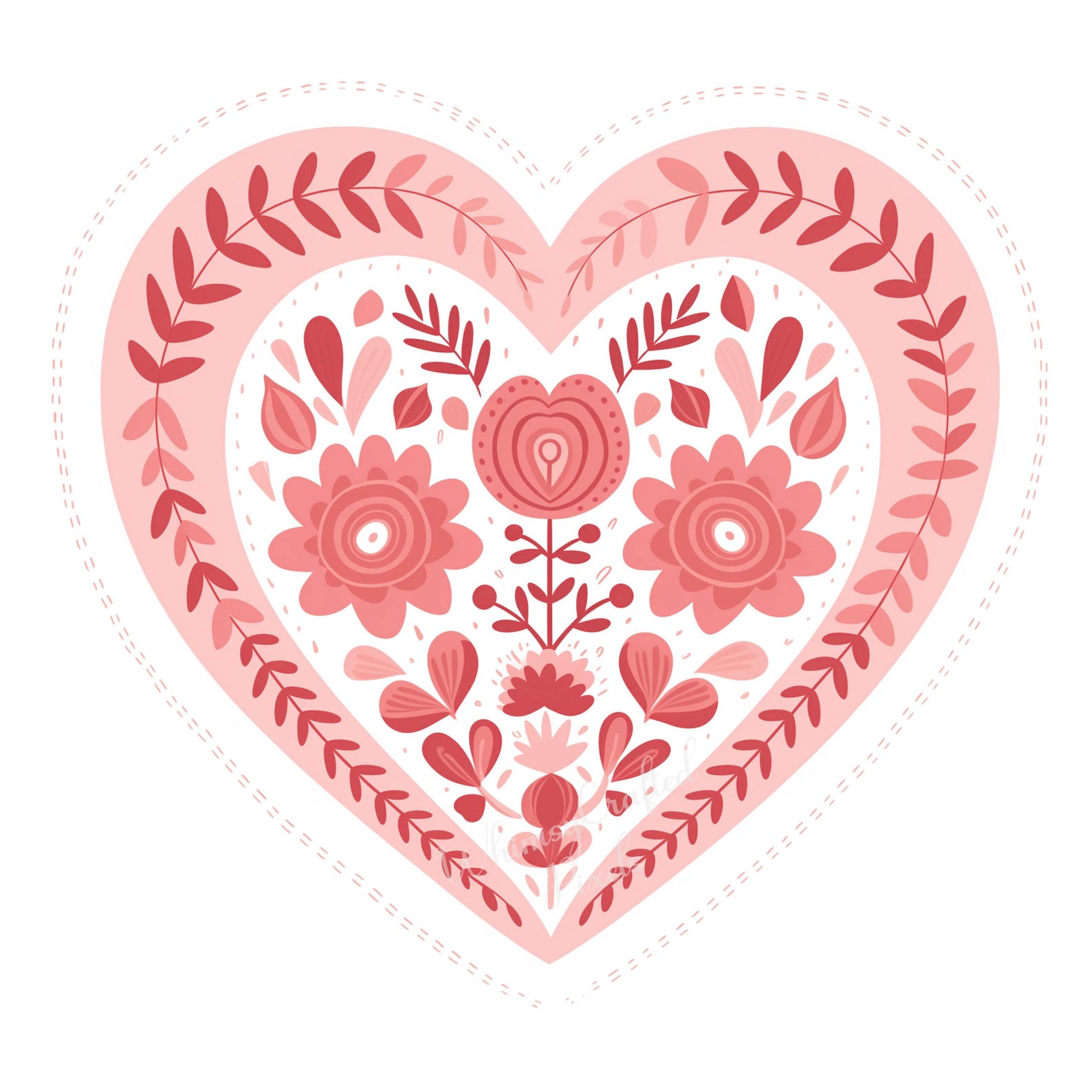 Pink Folk Art Hearts Clip Art Set | Valentine Digital Images for ...