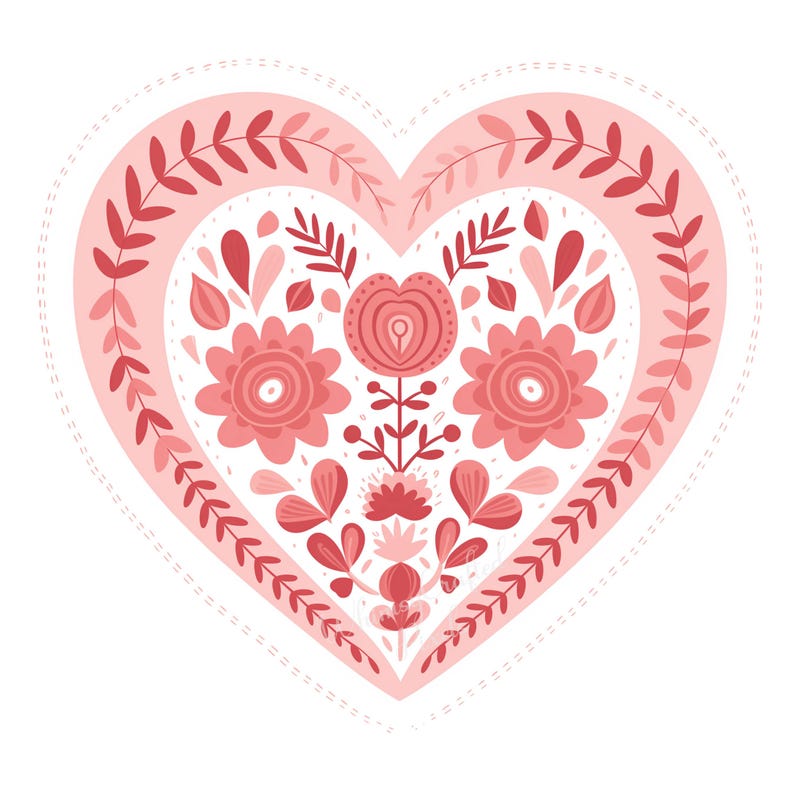 Pink Folk Art Hearts Clip Art Set | Valentine Digital Images for ...