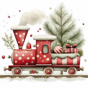 Páginas digitais de trens de Natal fofos | Fundos digitais imprimíveis de feriados | Para álbuns de recortes, criação de cartões, artesanato | JPGs de uso comercial