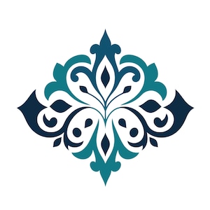 Conjunto de imágenes prediseñadas con formas arabescas en azul marino y verde azulado / Imágenes digitales ornamentadas / PNG para uso comercial / Fondos transparentes