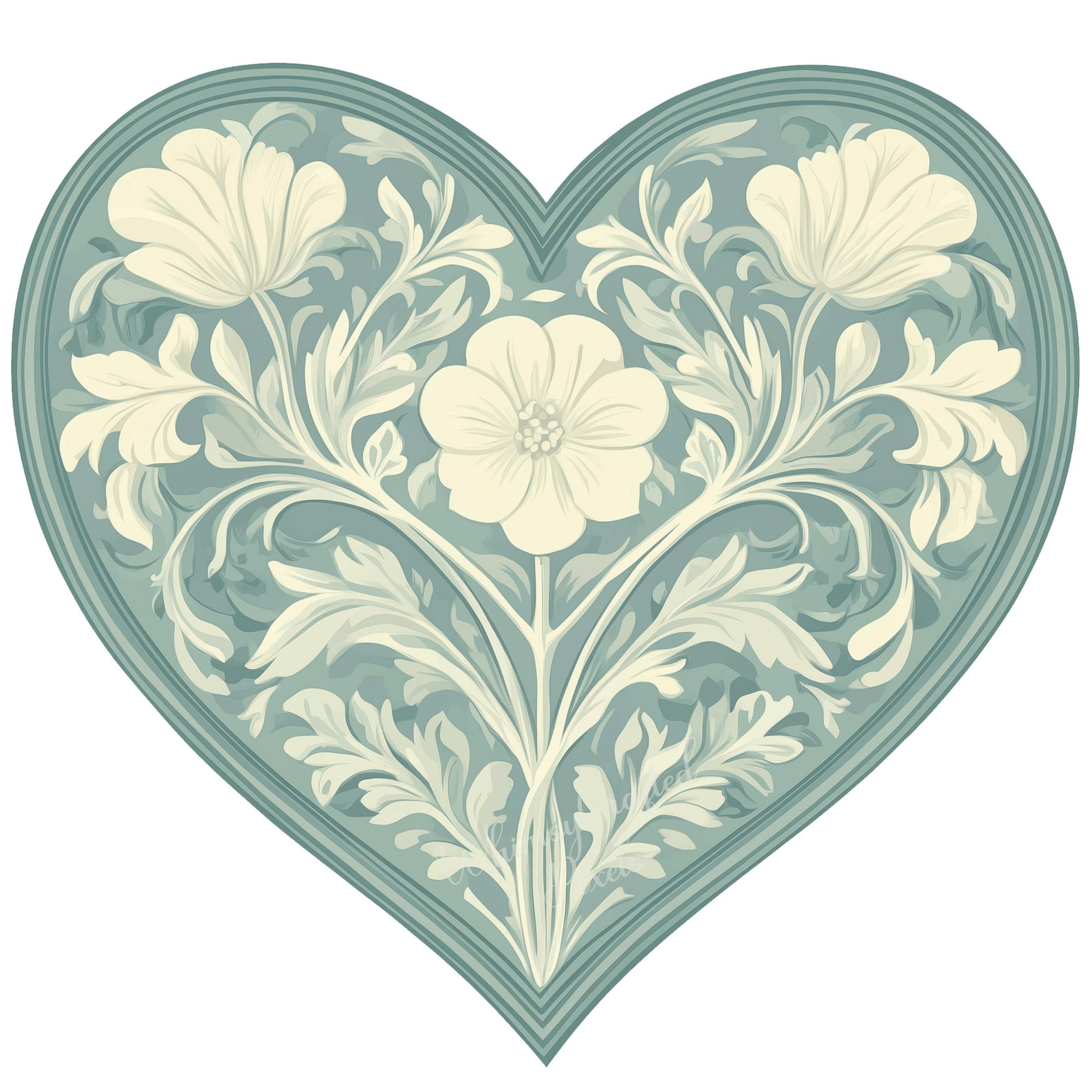 Aqua Floral Heart Clip Art Set | Valentine Digital Images for ...