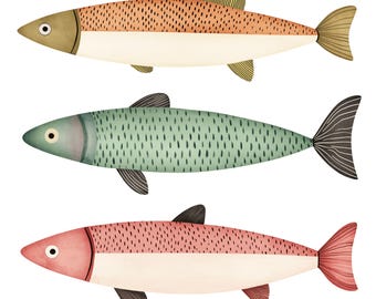 Conjunto de Clip Art de Peixe Longo e Excêntrico | Imagens Digitais de Peixes para Scrapbooks, Cartões, Artesanato | PNGs para Uso Comercial | Fundos Transparentes