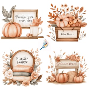 Fall Mood Signs Clip Art Set | Digital Autumn Images For Scrapbooks, Card Making, Crafts | Commercial Use PNGs | Transparent Backgrounds