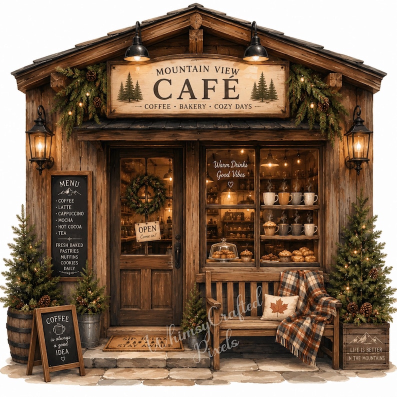 Cozy Café Storefront Clipart Bundle | Watercolor Coffee Shop Jpgs ...