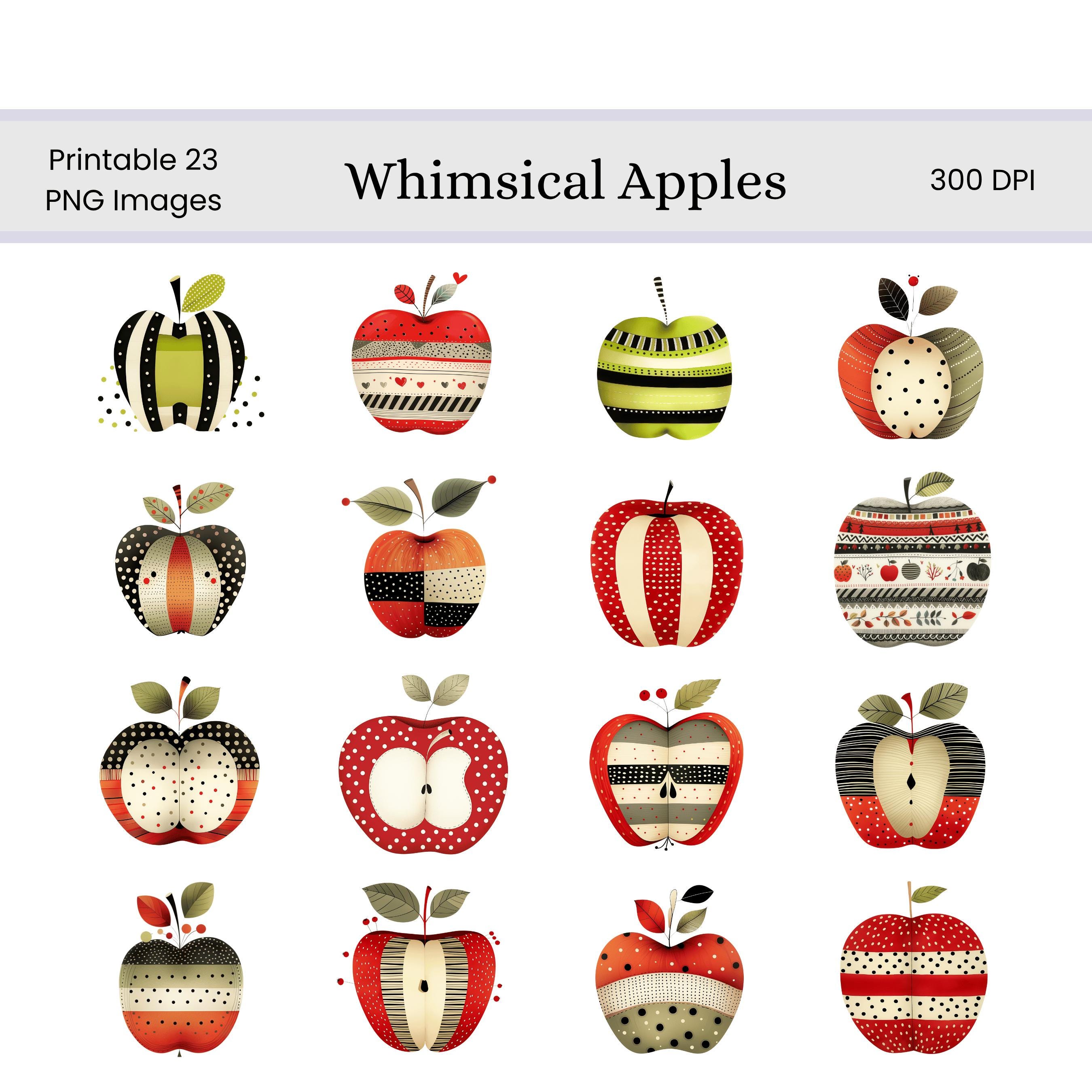 Whimsy Apple Design Whimsical Apples Clip Art Set | Digital Apple Images for Scrapbooks ...