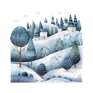 Páginas digitales de paisajes invernales escandinavos / Lindos fondos digitales imprimibles / Para álbumes de recortes, fabricación de tarjetas, manualidades / Uso comercial en formato JPG