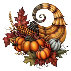 Set di clipart di cornucopie autunnali stravaganti / immagini digitali / album di ritagli, creazione di cartoline, artigianato / PNG per uso commerciale / sfondo trasparente