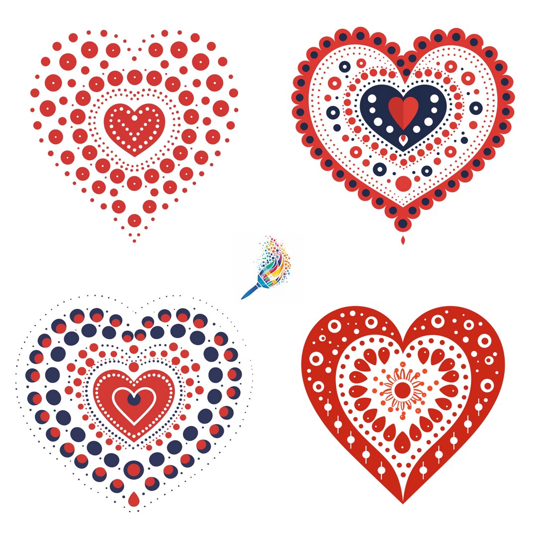 Red Folk Art Hearts Clip Art Set | Digital Valentine Images for ...