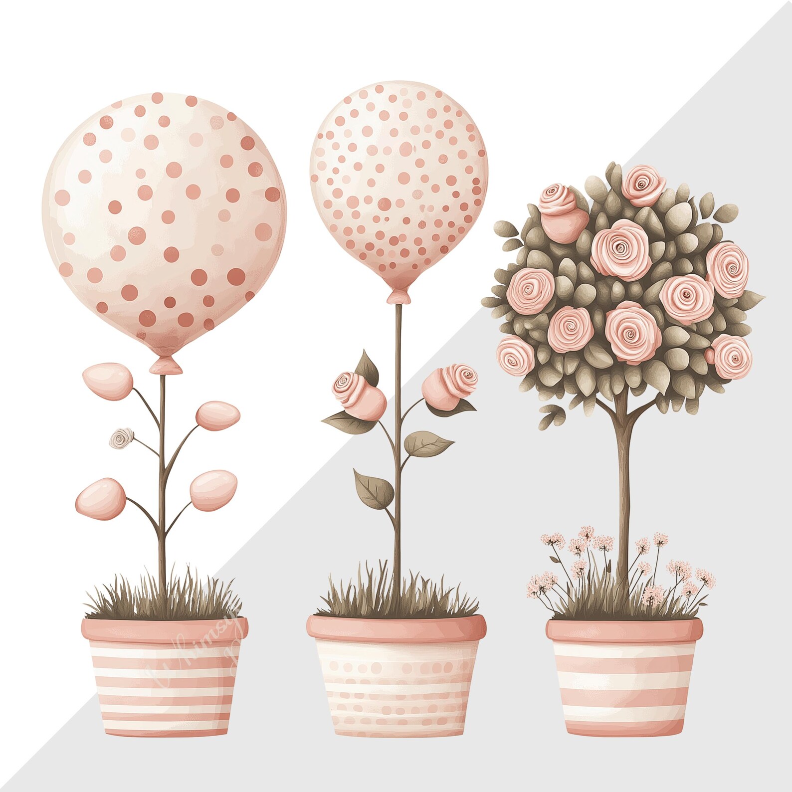 Balloon And Roses Border Balloons and Roses Clip Art Set | Digital Topiary Images for Scrapbooks ...